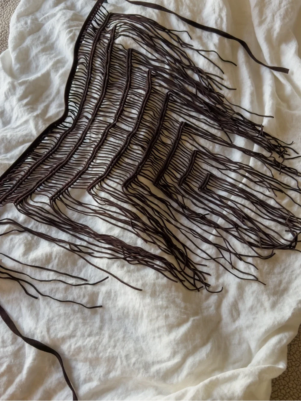 NWT 100% Leather Fringed Crochet Belt